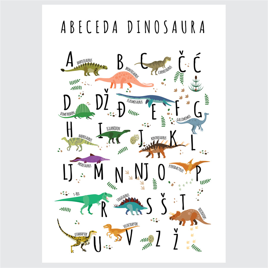 Abeceda dinosaura - ilustracija za dječju sobu