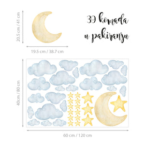 Moon and Clouds - Naljepnice za zid dječje sobe