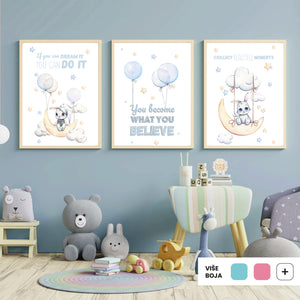 Bunny Swing & Balloons @HIAWorkshop® - Komplet ilustracija za dječju sobu, 3 kom.