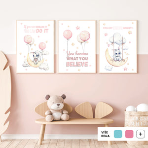 Bunny Swing & Balloons @HIAWorkshop® - Komplet ilustracija za dječju sobu, 3 kom.