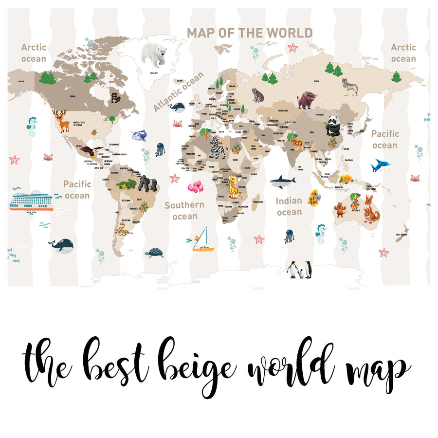 The Best Beige World Map - Zidna Tapeta - Mural