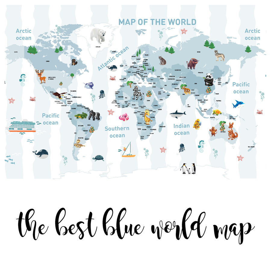 The Best Blue World Map - Zidna Tapeta - Mura