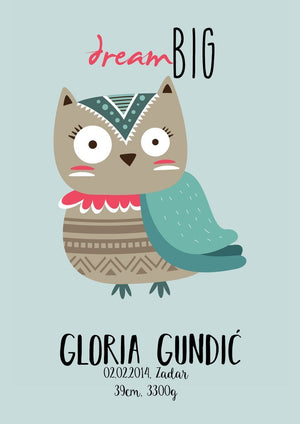 HIA Kids - Dream Big Owly - personalizirana ilustracija