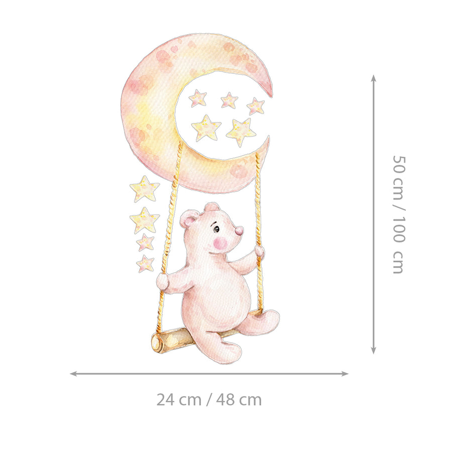 Swinging Moon Bear - Naljepnica za zid dječje sobe