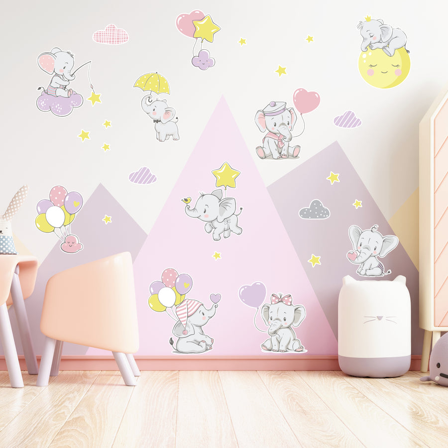 Cute Pink Elephants - Naljepnice za zid dječje sobe