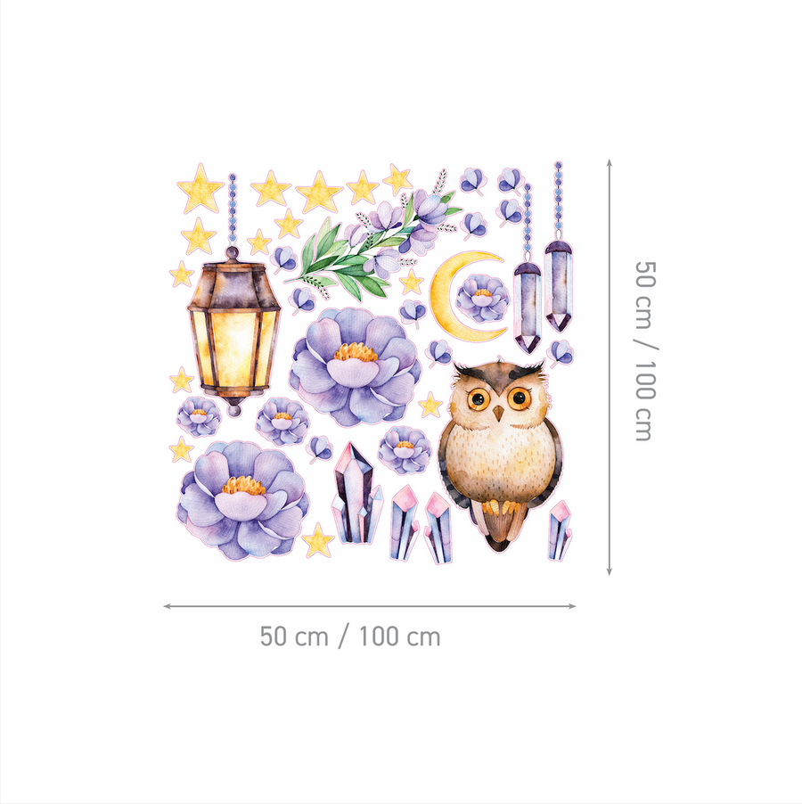 Floral Owl - Naljepnice za zid dječje sobe