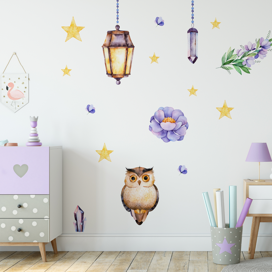 Floral Owl - Naljepnice za zid dječje sobe