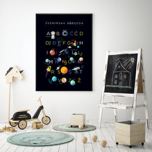 Svemirska Abeceda - ilustracija za dječju sobu