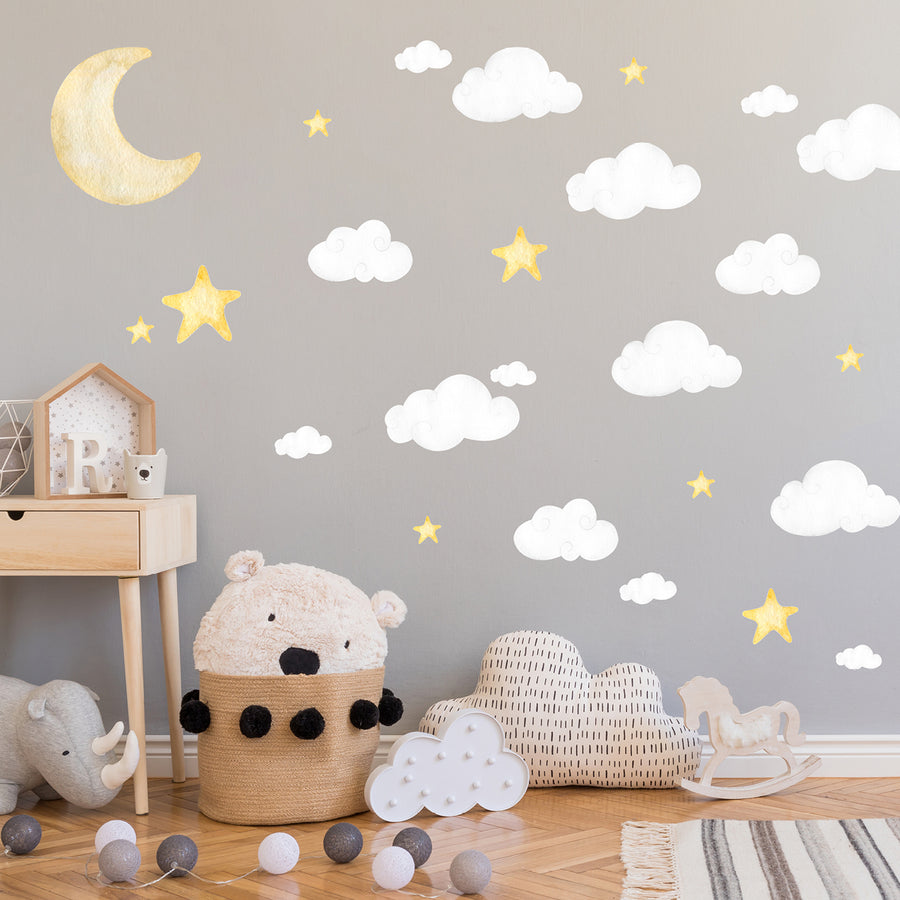 Moon and White Clouds - Naljepnice za zid dječje sobe