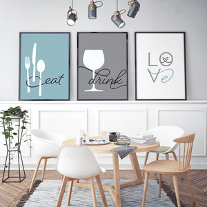 Eat, Drink, Love - Blue - Posteri (bez okvira) ili Slike Na Platnu (spremne za na zid)
