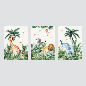 Jungle Animals  - komplet ilustracija za dječju sobu, 3 kom.