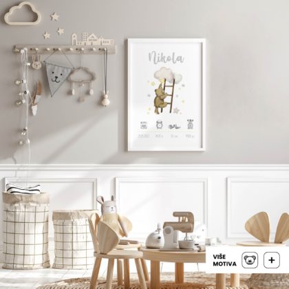 Personalizirani dječji poster ili slika na platnu | Teddy Reaching Stars Adventure | HIAWorkshop®