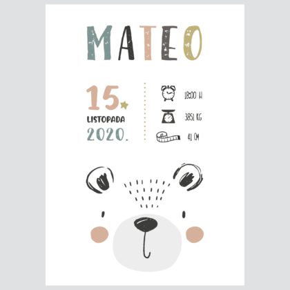 Personalizirani dječji poster ili slika na platnu | Cuddly Bear