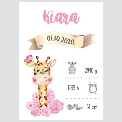 Personalizirani dječji poster ili slika na platnu | Pink Giraffe