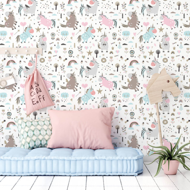 Zidna Tapeta Za Dječju Sobu - Pattern - Pastel Unicorns Zidna Tapeta Za Dječju Sobu - Pattern