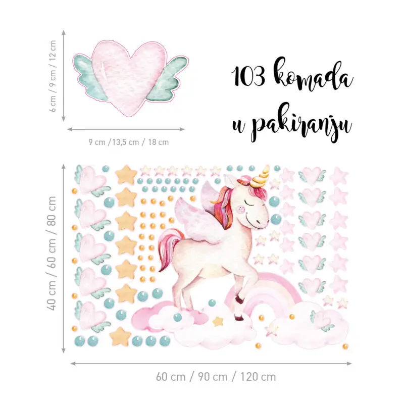 Naljepnice za zid dječje sobe | Watercolor Unicorn - Slika 2