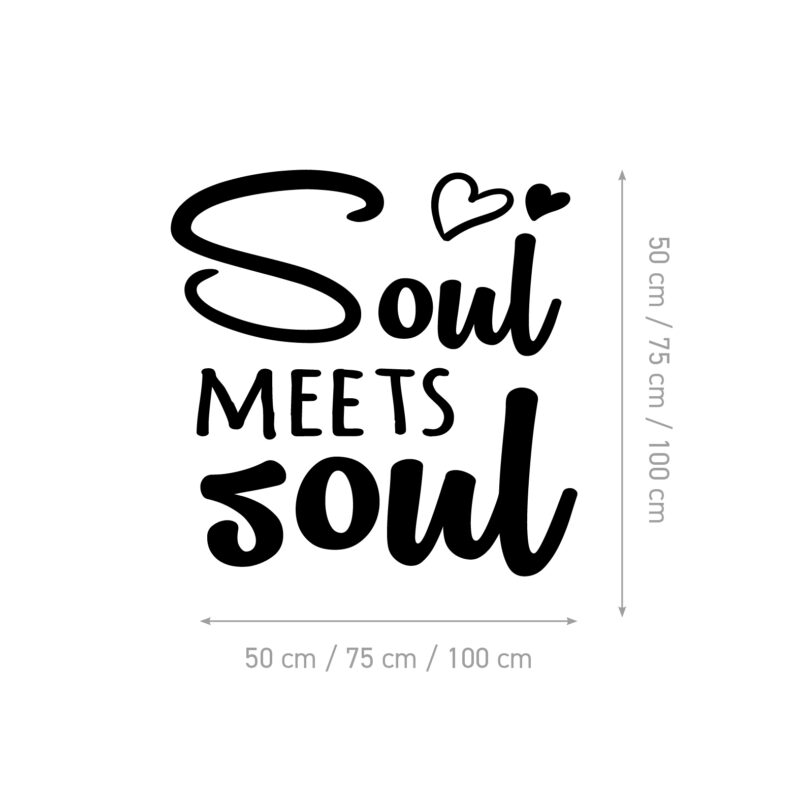 Zidna naljepnica s natpisom "Soul meets soul" u dekorativnom crnom fontu, idealna za uređenje spavaće sobe ili romantičnog kutka u domu - shema