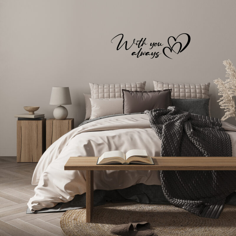 Zidna naljepnica s natpisom "With you always" i motivom dva povezana srca.