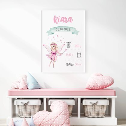 Personalizirani dječji poster ili slika na platnu | Fairy Tale Pink | HIAWorkshop®