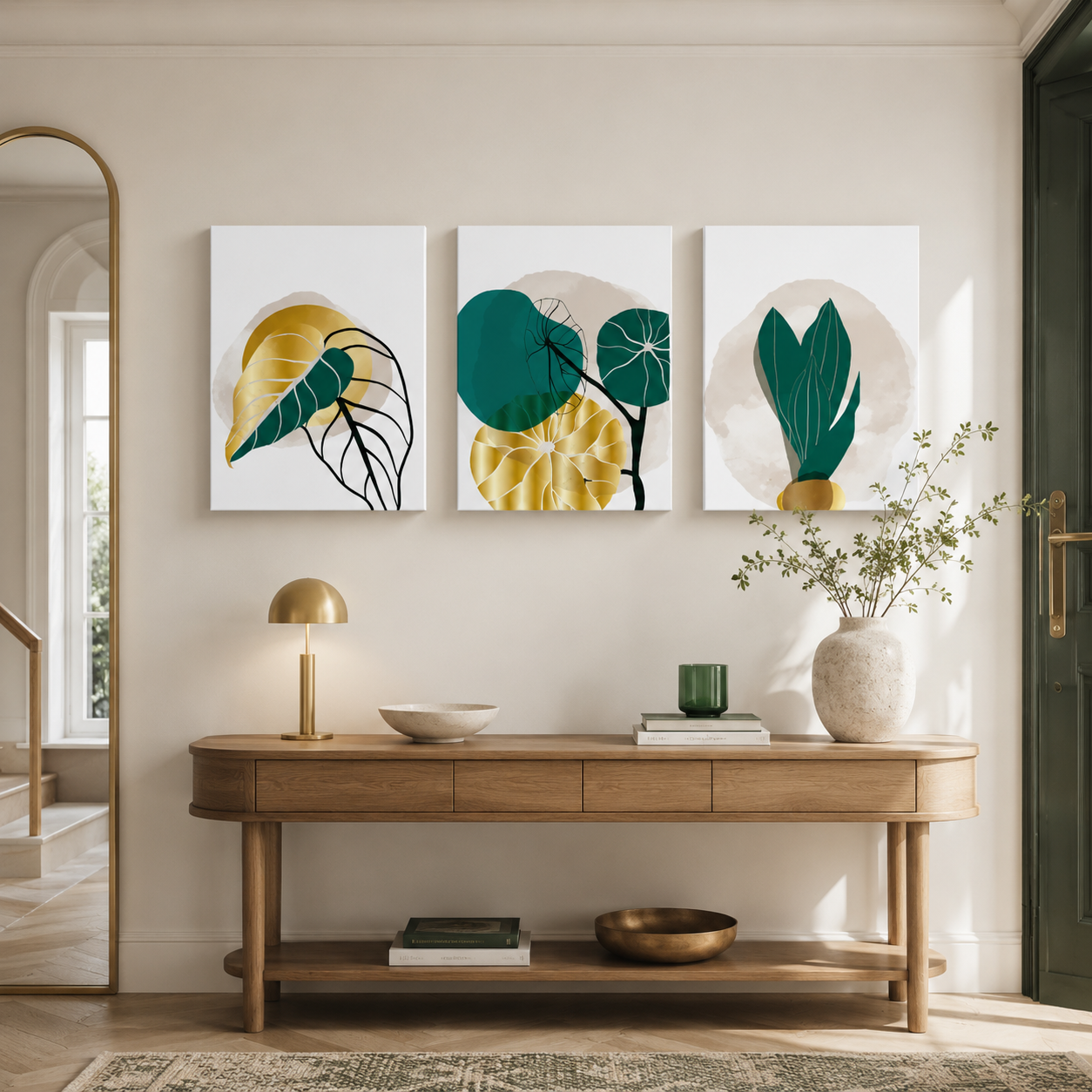 Zelene botaničke slike na platnu My Favourite Green u setu od 3 ilustracije za prirodan interijer