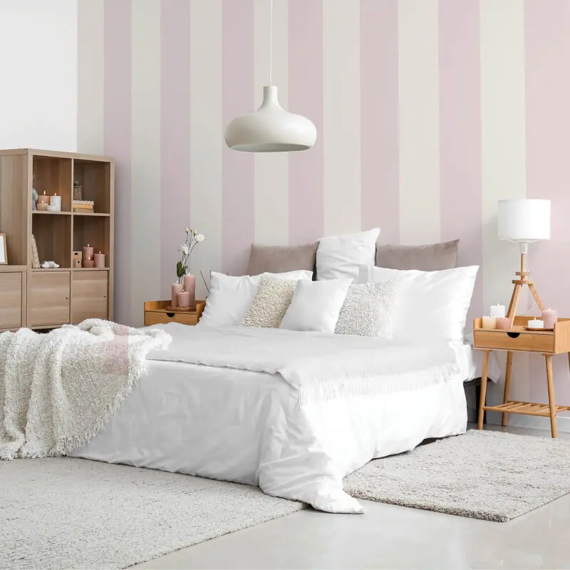 Zidne Tapete Na Pruge u spavaćoj sobi - Romantic Stripes Wide - Roza Cream