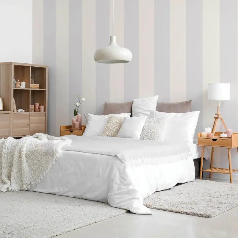 Zidne Tapete Na Pruge u spavaćoj sobi - Romantic Stripes Wide - Siva Cream