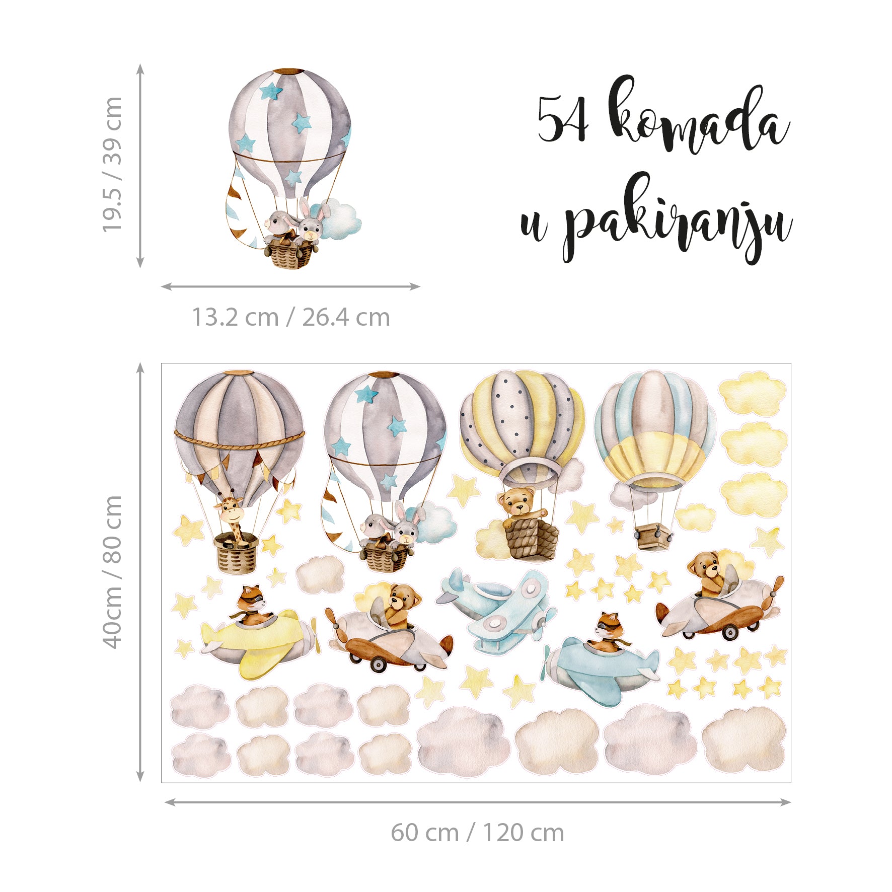 Zidne naljepnice za dječju sobu - shematski prikaz - Among The Clouds, originalne prekrasne zidne naljepnice dizajnirane i proizvedene u Hrvatskoj.