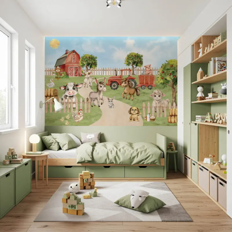 Dječja zidna tapeta s farma motivima – Farm Charm – HIA Workshop - Crvena