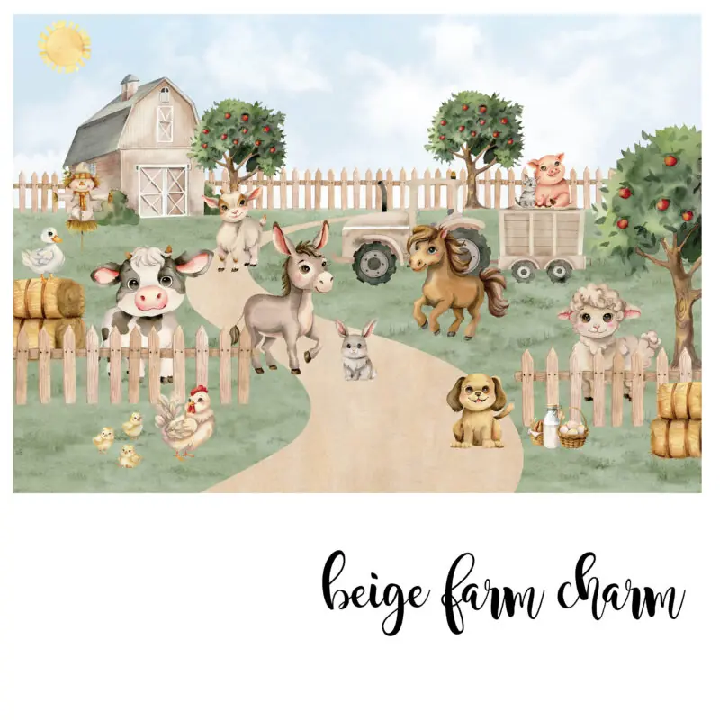 Dječja zidna tapeta s farma motivima – Farm Charm – HIA Workshop - Beige - shema