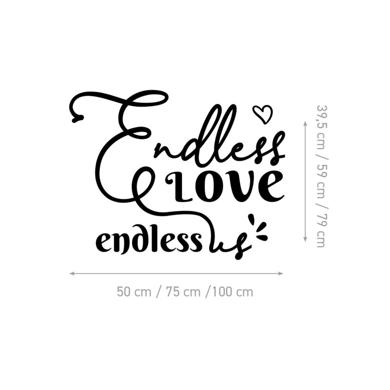 Crna zidna naljepnica s tekstom Endless Love u spavaćoj sobi - shema