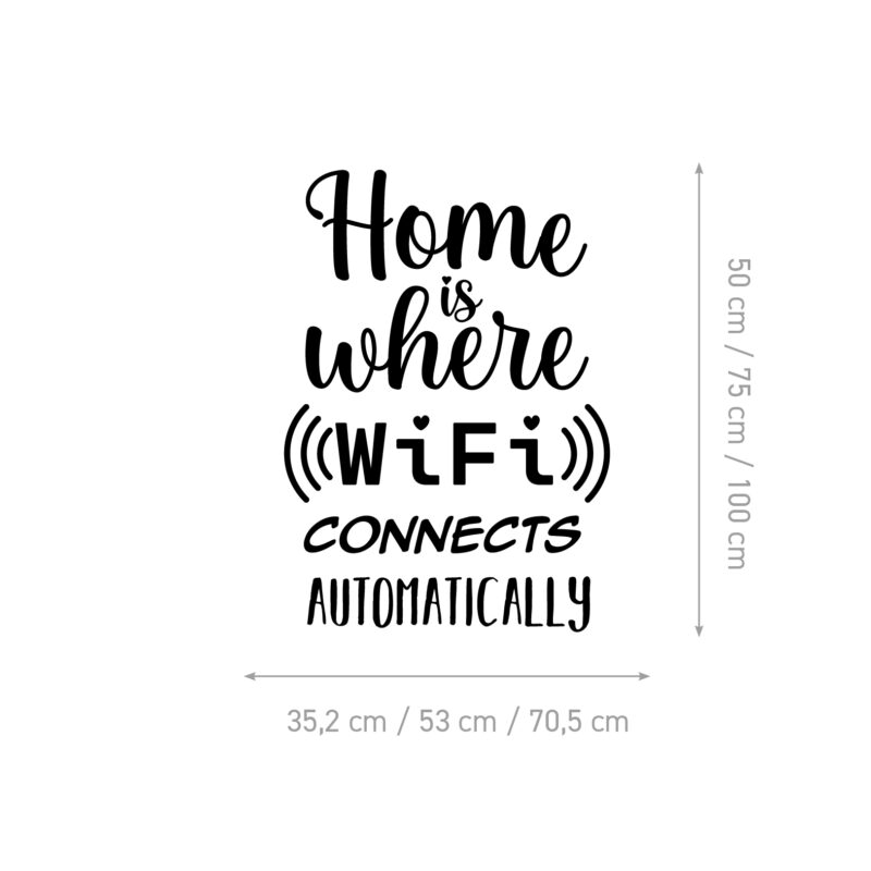 Zidna naljepnica s natpisom Home is where WiFi connects automatically u dnevnom boravku - shema
