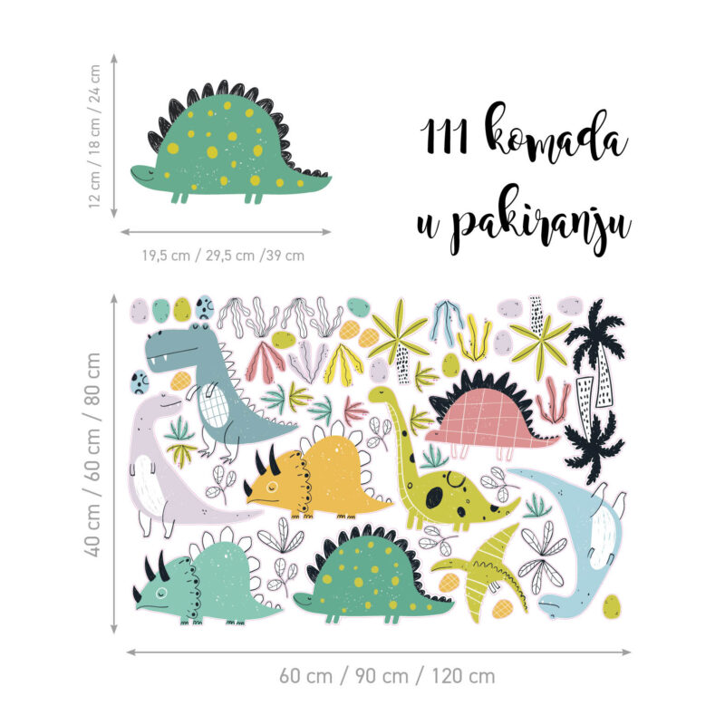 Tekstilne naljepnice za zid | Colorful Dino Doodles - Slika 2