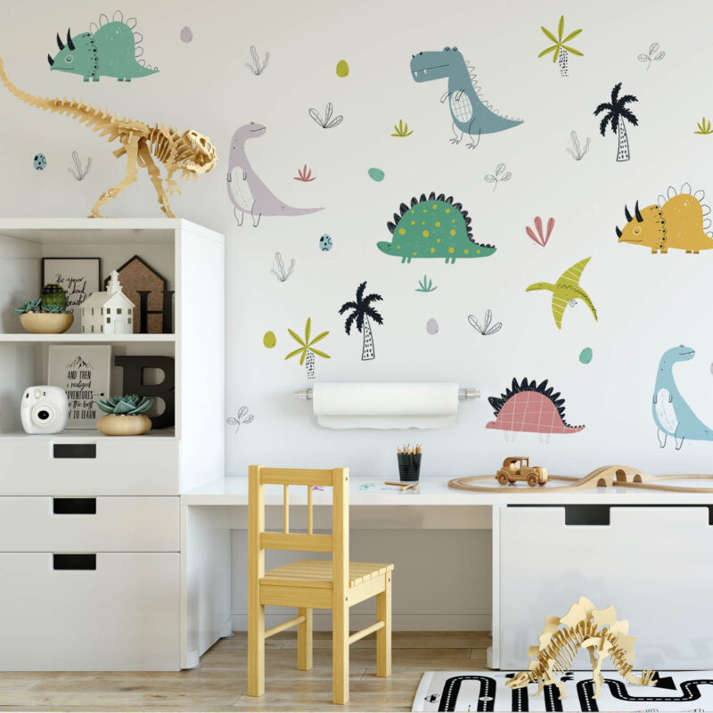 Tekstilne naljepnice za zid | Colorful Dino Doodles