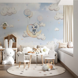 Zidna Tapeta Za Dječju Sobu | Blue Bunny Balloons | HIAWorkshop®