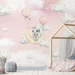 Zidna Tapeta Za Dječju Sobu | Pink Bunny Balloons | HIAWorkshop®